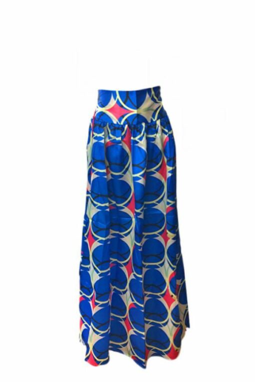 Elastic Fly High Dot Asymmetrical Print Draped Pleated Skirt Pants ...